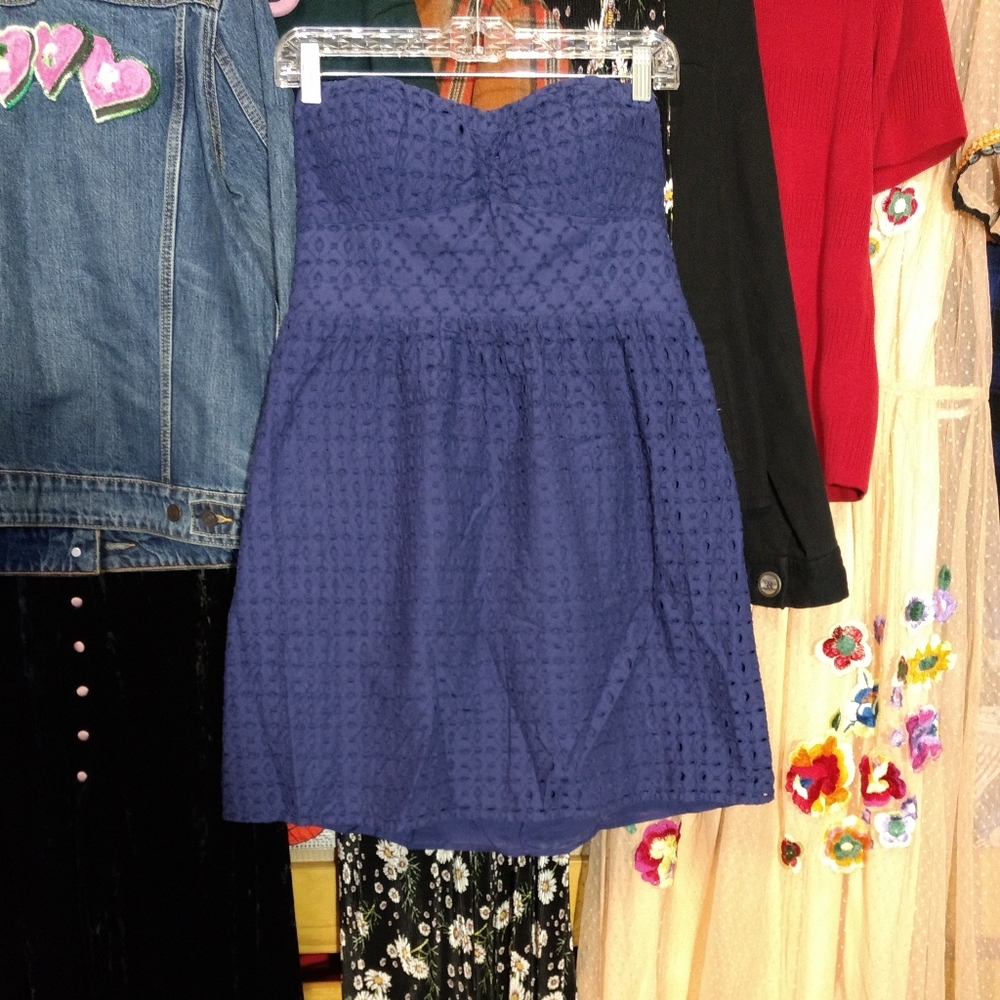 American Eagle Navy Eyelet Strapless Dress